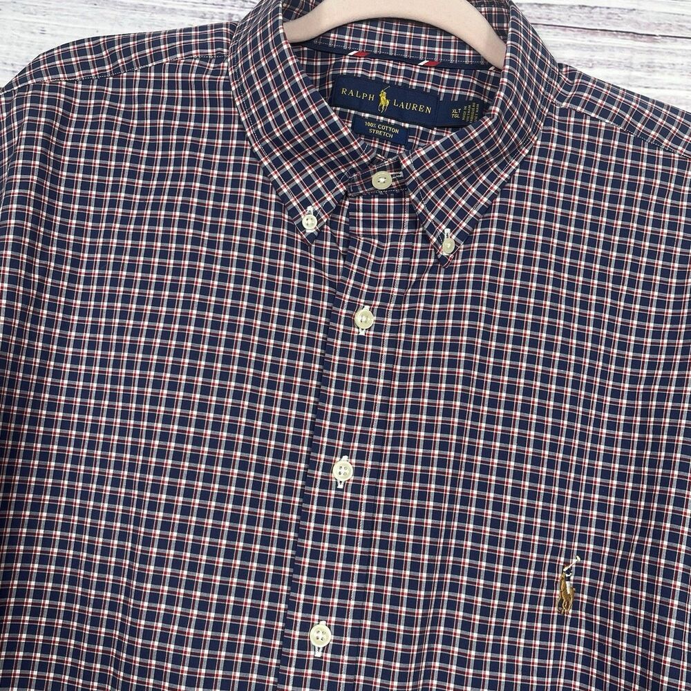 Ralph Lauren XLT Blue Red Plaid Shirt 100% Cotton Flesh Pony Logo Button Down